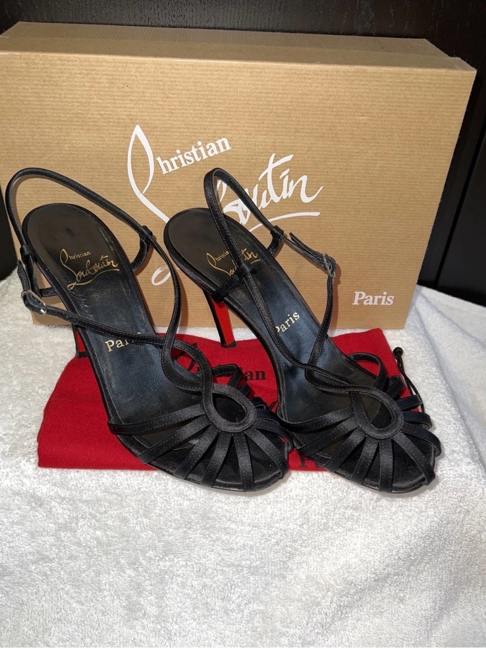 Christian Louboutin Black Strappy Knot Front Stiletto Sandals Size 6